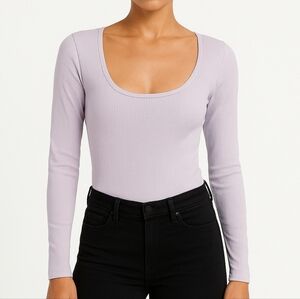 Sunday Best Aritzia Womens Lilac SinchSeamless Ribbed Scoopneck Bodysuit Size L